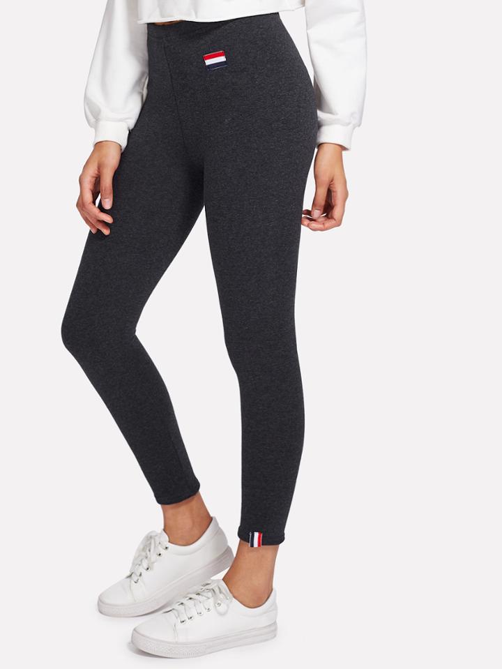 Romwe Patch Detail Skinny Leggings