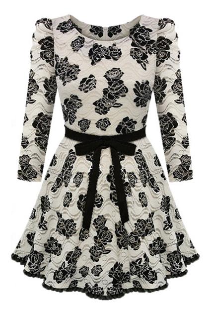 Romwe Rose Print Lace Dress
