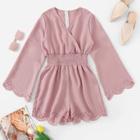 Romwe Laser Cut Scallop Solid Jumpsuit