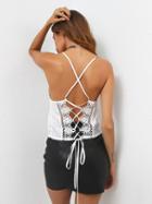 Romwe Crochet Panel Lace Up Back Cami Top