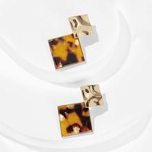 Romwe Tortoiseshell Pattern Double Square Drop Earrings 1pair