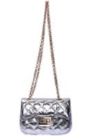 Romwe Silver Twist Lock Chain Shoulder Bag