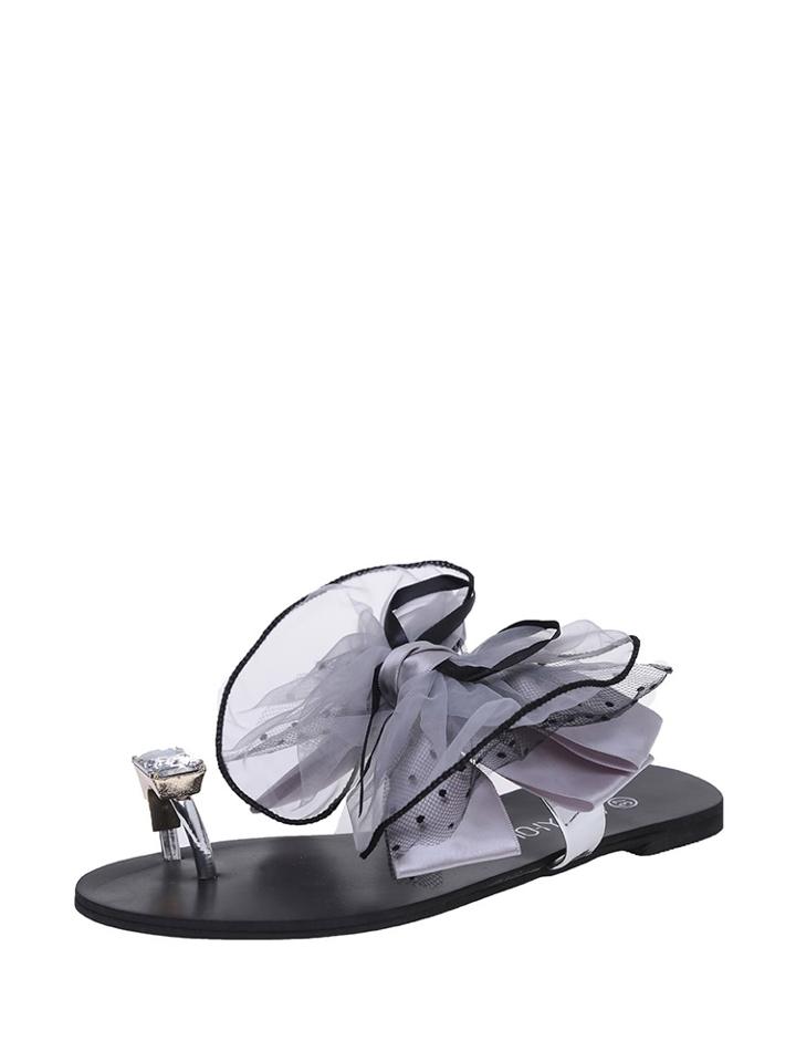 Romwe Rhinestone And Bow Design Flat Slippers