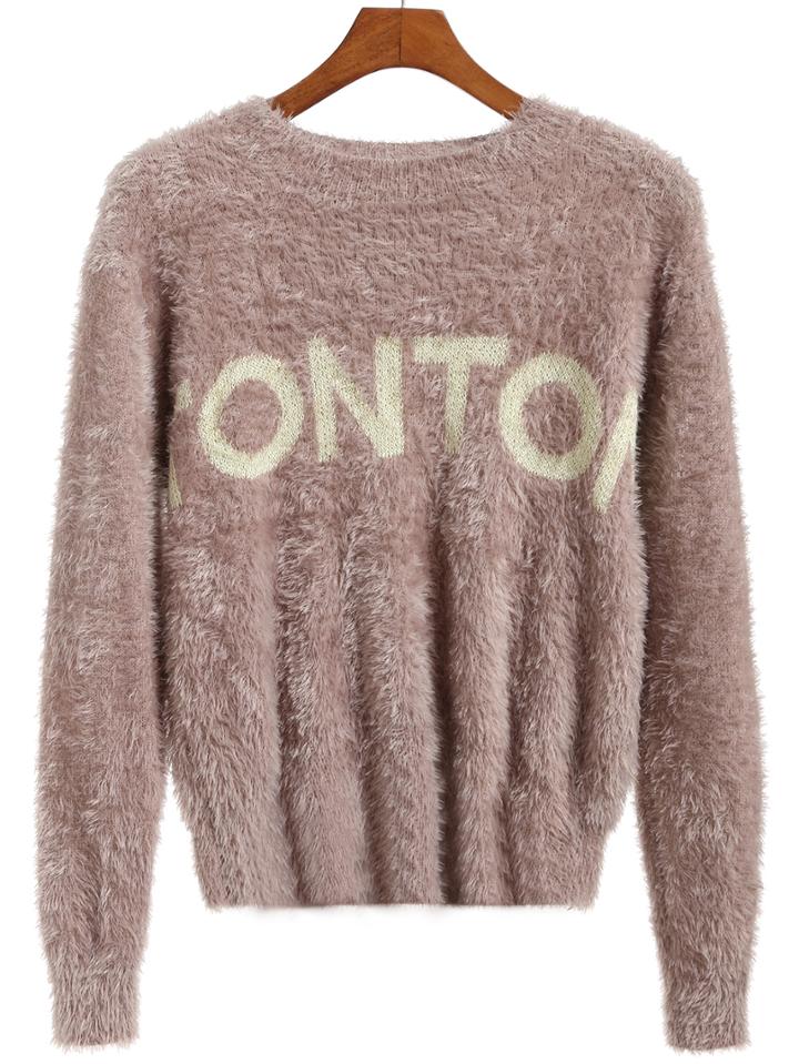 Romwe Letter Print Mohair Sweater