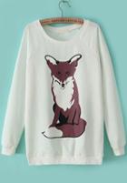 Romwe Fox Print Loose Sweatshirt