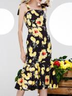 Romwe Black Strap Backless Lemons Print Fishtail Dress
