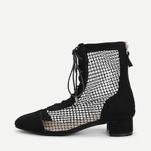 Romwe Mesh Detail Lace Up Boots
