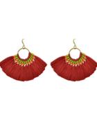 Romwe Red Boho Fan Shaped Earrings Ethnic Style Tassel Big Earrings