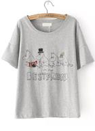 Romwe Hippos Print Grey T-shirt
