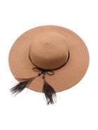 Romwe Khaki Straw Hat With Feather Detail