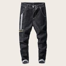 Romwe Guys Pocket Striped Tape Jeans