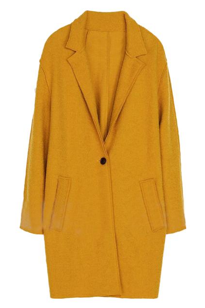 Romwe Romwe Lapel Single-breasted Loose Belted Yellow Coat