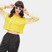Romwe Checkerboard Panel Drawstring Hoodie