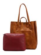 Romwe Square Tote Bag With Contrast Inside Bag - Brown