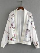 Romwe White Long Sleeve Cardigan Print Jacket
