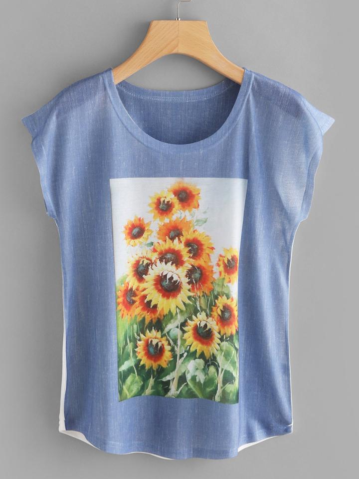 Romwe Sunflower Graphic Print Tee