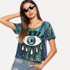 Romwe Eye Pattern Sequin Blouse