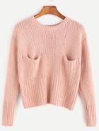 Romwe Pink Crop Sweater With Pockets