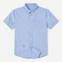 Romwe Men Patch Detail Shirt