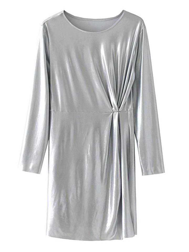 Romwe Pleated Detail Metallic Satin Mini Dress