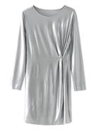 Romwe Pleated Detail Metallic Satin Mini Dress