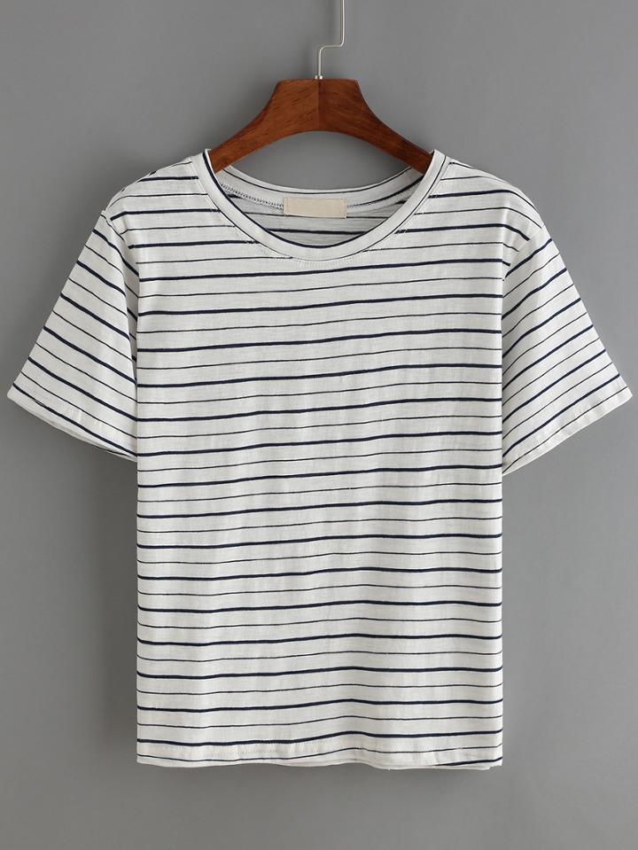 Romwe Striped Blue T-shirt