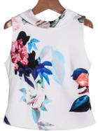 Romwe Sleeveless Slim Floral Blouse