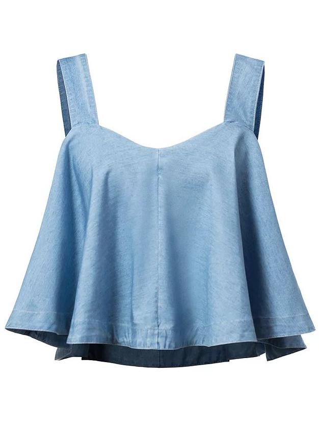 Romwe Blue Ruffle Denim Crop Top