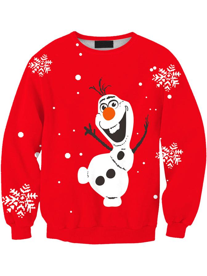 Romwe Women Red Christmas Frozen Cartoon Print Sweatshirt