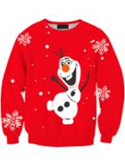 Romwe Women Red Christmas Frozen Cartoon Print Sweatshirt