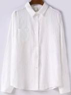 Romwe Lapel Ribbed White Blouse With Pockets