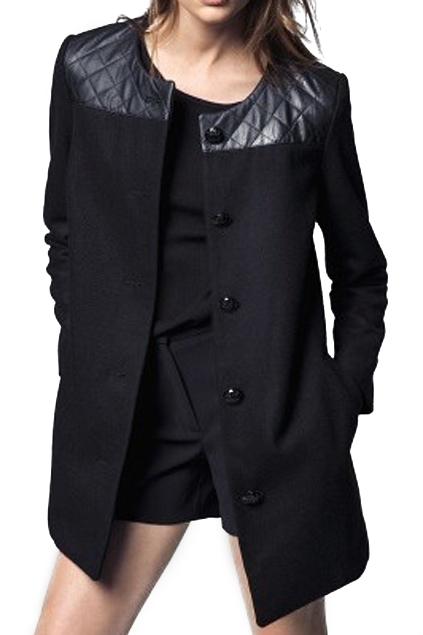 Romwe Pu Panel Black Coat