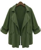 Romwe Notch Lapel Pockets Green Coat