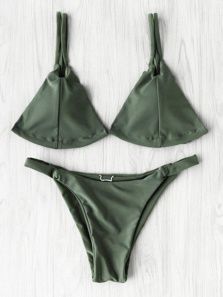Romwe Double Strap Seam Triangle Bikini Set