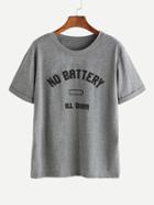 Romwe Grey Letter Print Cuffed T-shirts