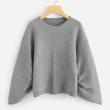 Romwe Gathered Sleeve Marled Knit Jumper