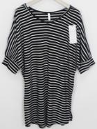 Romwe V Neck Striped Split Shift Black T-shirt
