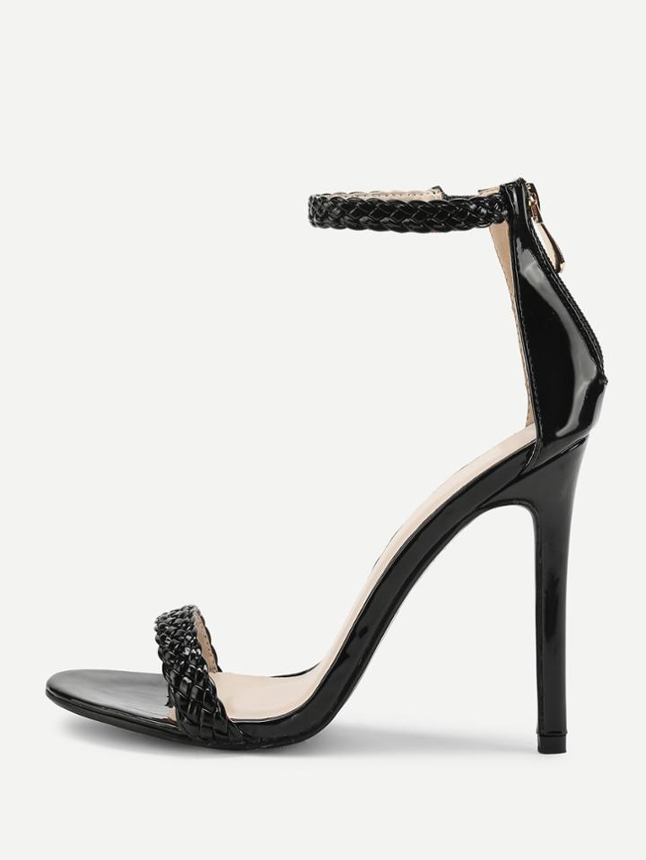 Romwe Woven Strappy Pu Stiletto Heels