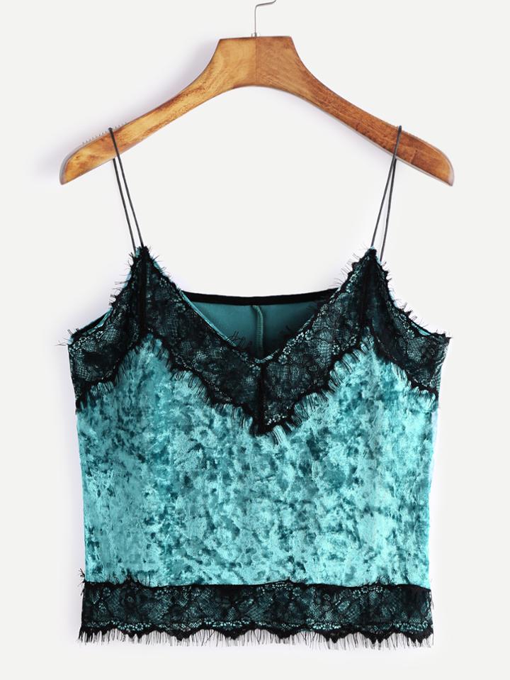 Romwe Contrast Eyelash Lace Trim Cami Top