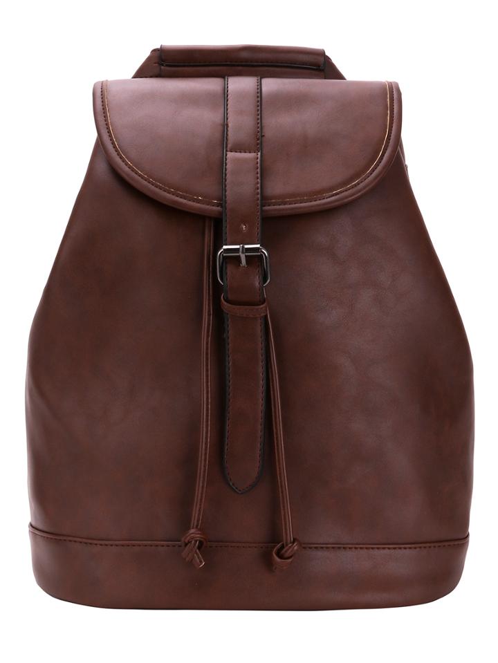 Romwe Buckle Flap Structured Backpack - Brown