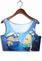 Romwe Blue Minions Print Crop Tank Top