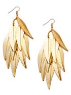 Romwe Gold Plated Leaf Tassel Drop Earrings