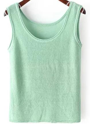 Romwe Round Neck Slim Green Tank Top
