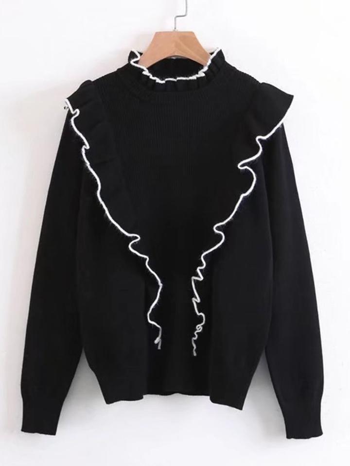 Romwe Contrast Trim Ruffle Detail Knitwear