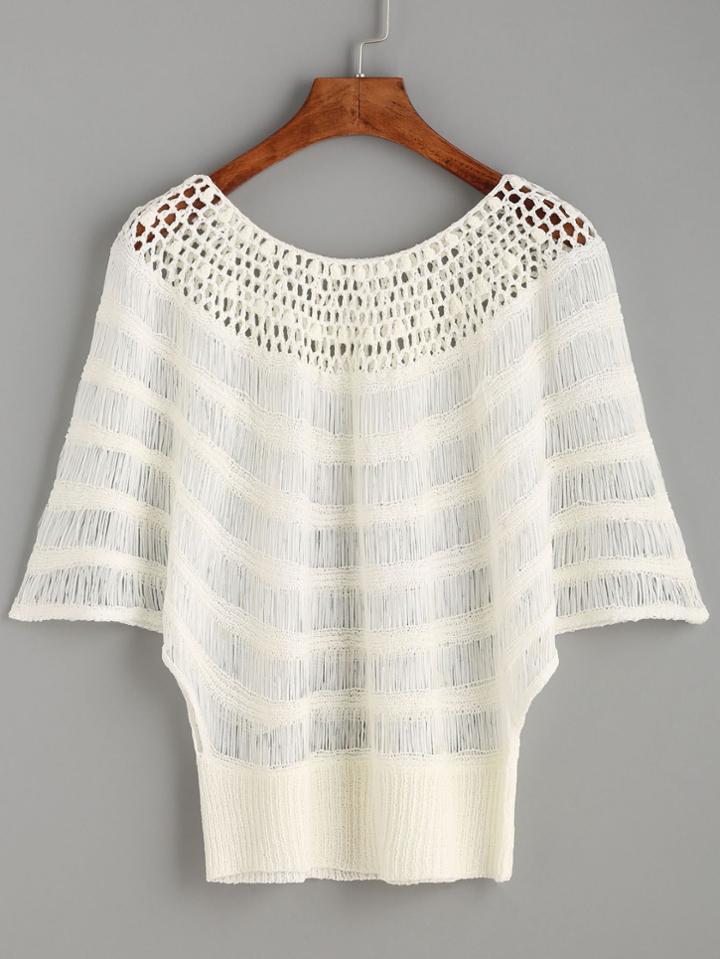 Romwe White Ribbed Hem Hollow Out Crochet Top