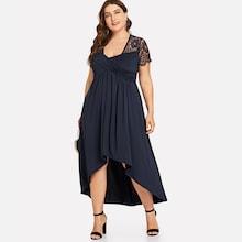 Romwe Plus Contrast Lace Asymmetrical Pleated Dress