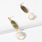 Romwe Faux Pearl & Circle Mismatched Drop Earrings