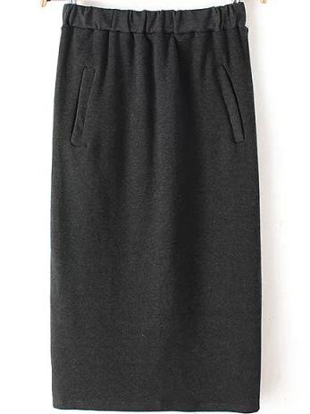 Romwe Elastic Waist Bodycon Grey Skirt