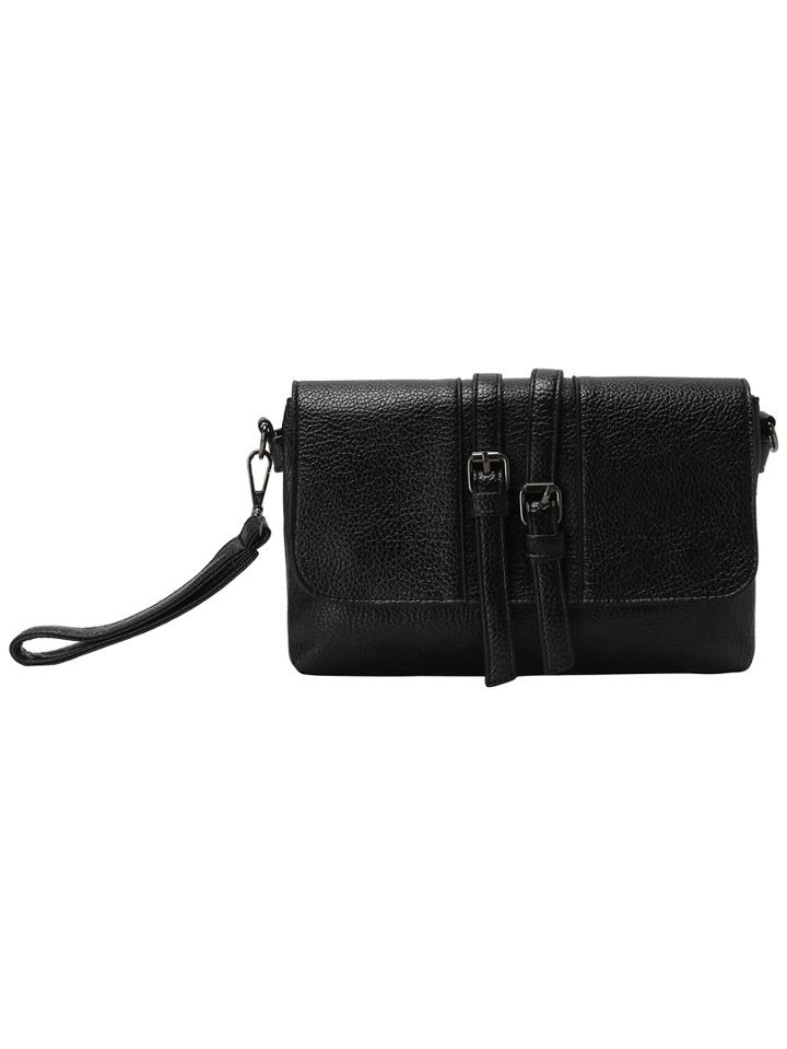 Romwe Black Pu Double Crossbody Bag With Detachable Straps