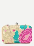 Romwe Golden Floral Embroidery Pu Evening Bag